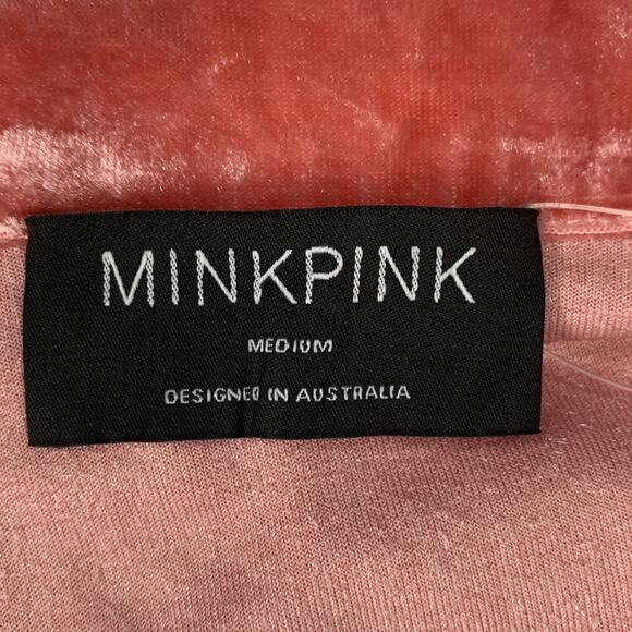 MINKPINK NWT Collared Mini Dress Long Sleeve Front Buttons Closure Blush Size M - Picture 12 of 13